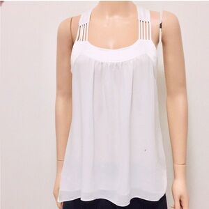 Anthropologie Lost April White Roundneck Strappy Racerback Sleeveless Top Size S
